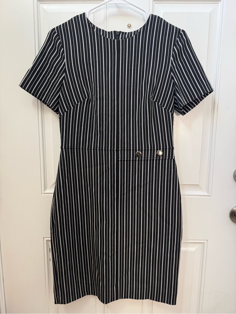 Banana Republic Black and White Vertical Stripe Sheath Dress